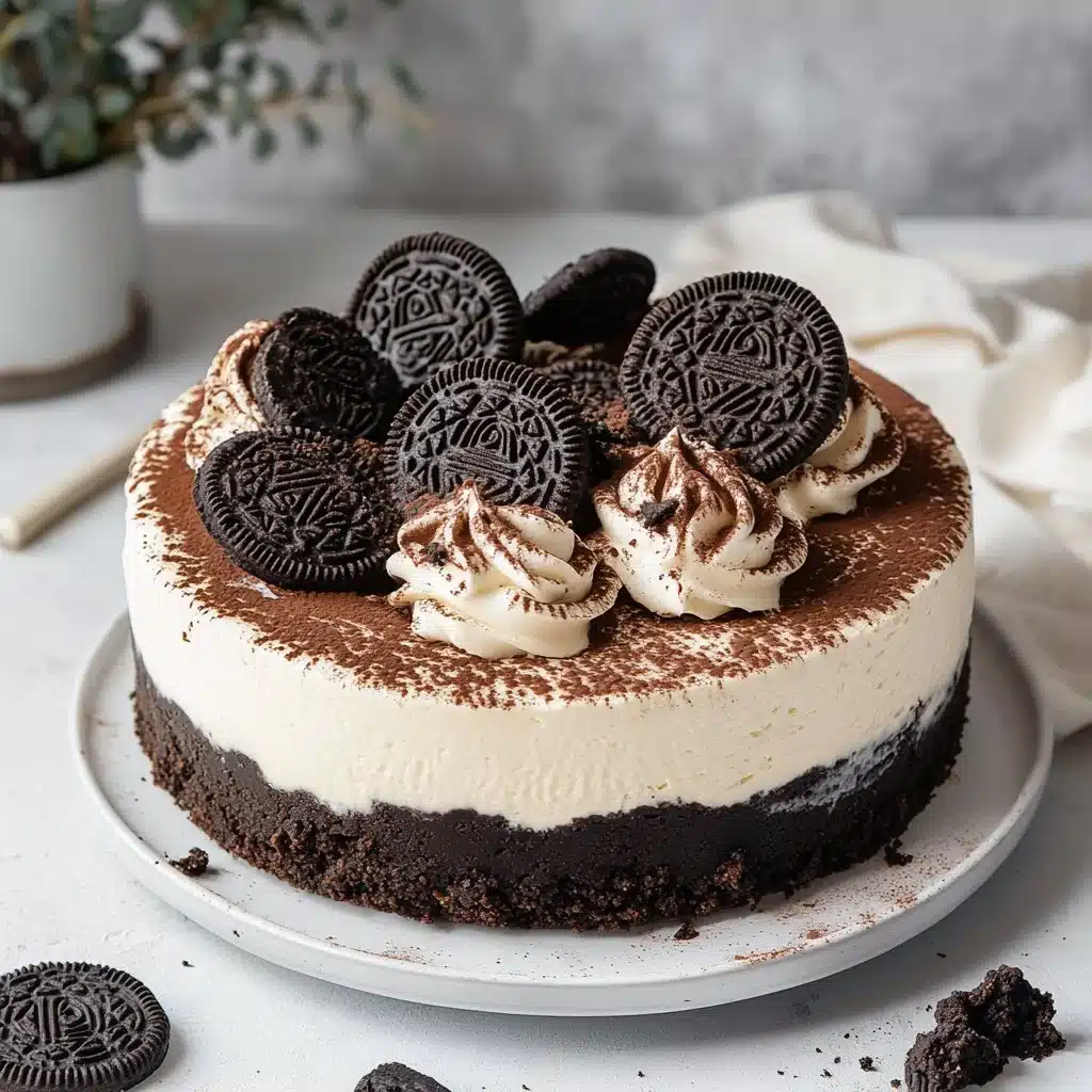 Delicious Chocolate Oreo Cheesecake with a creamy filling and Oreo crust