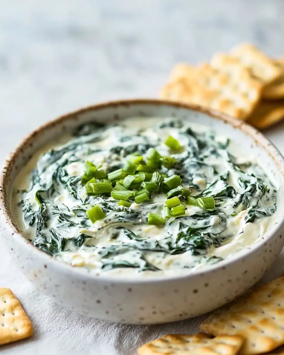 Delicious cold spinach dip served with fresh vegetables and tortilla chips
