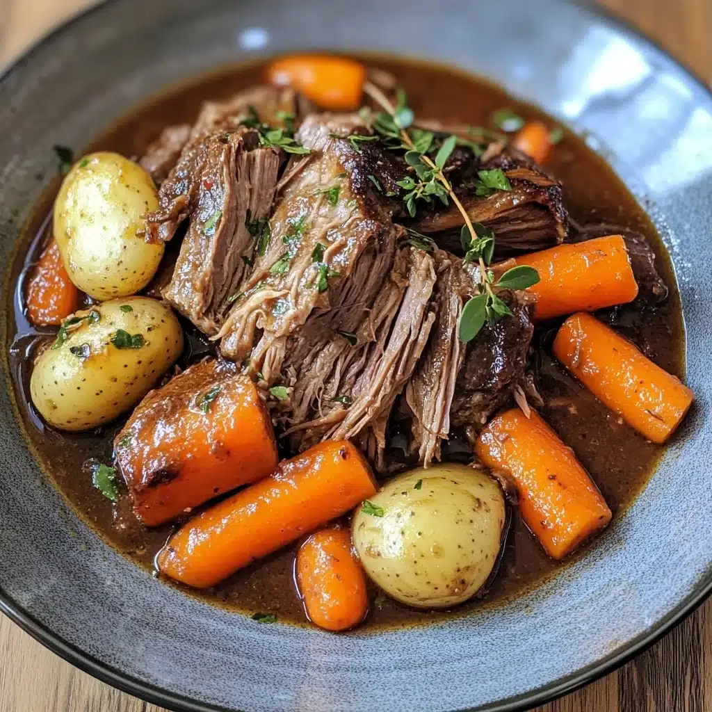 Delicious crock pot pot roast served with vegetables on a plate