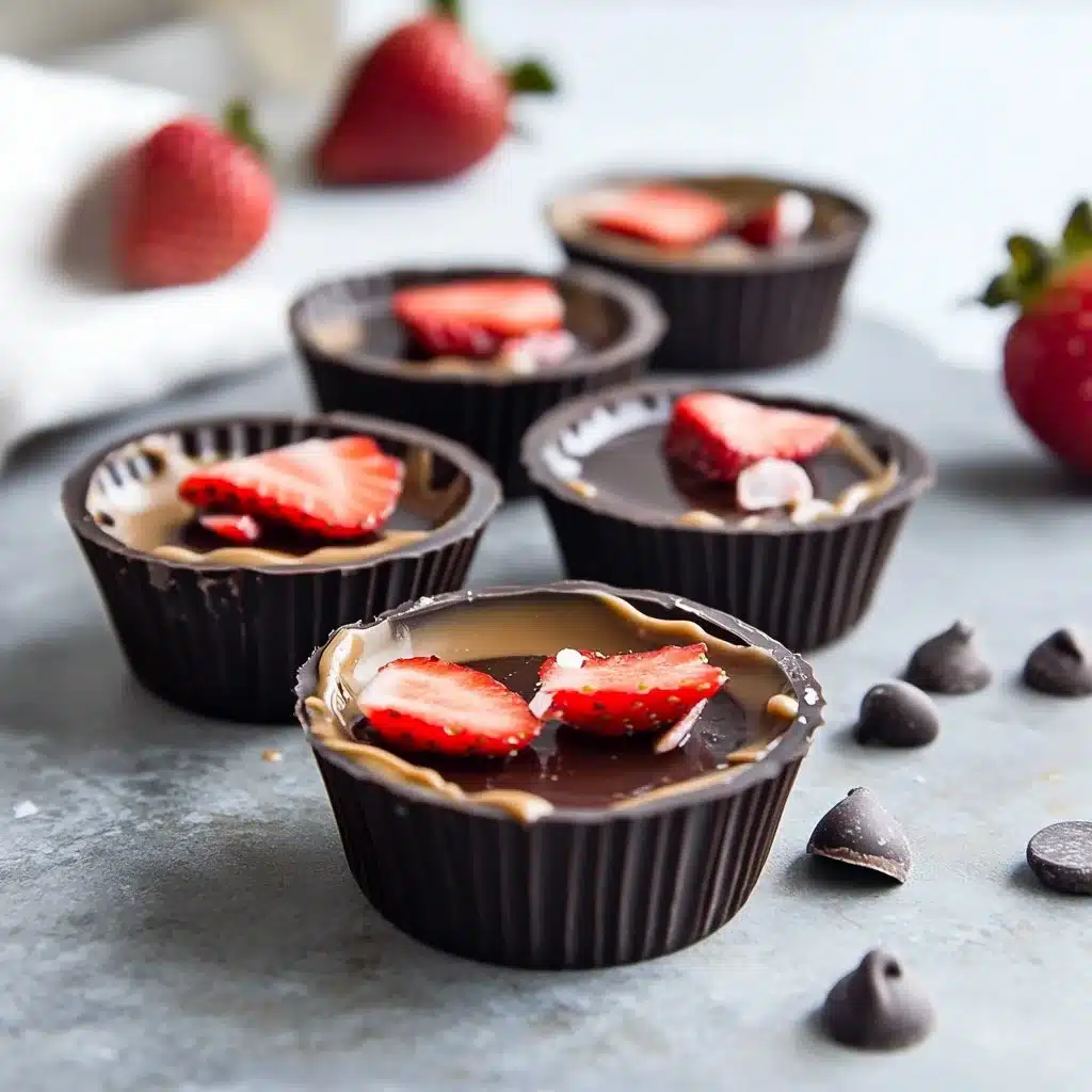 Homemade healthy strawberry peanut butter cups on a plate