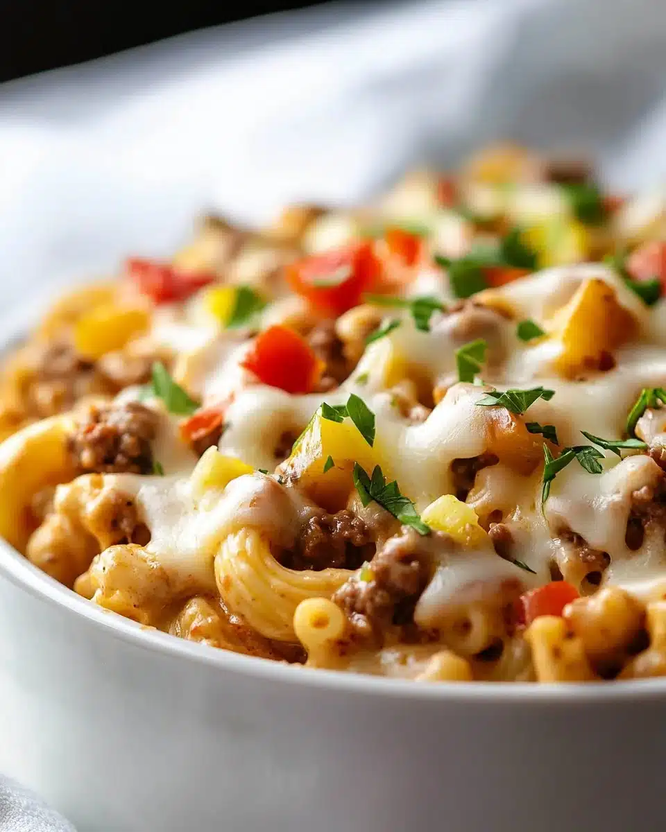 High-Protein Creamy Philly Cheesesteak Mac & Cheese Bliss