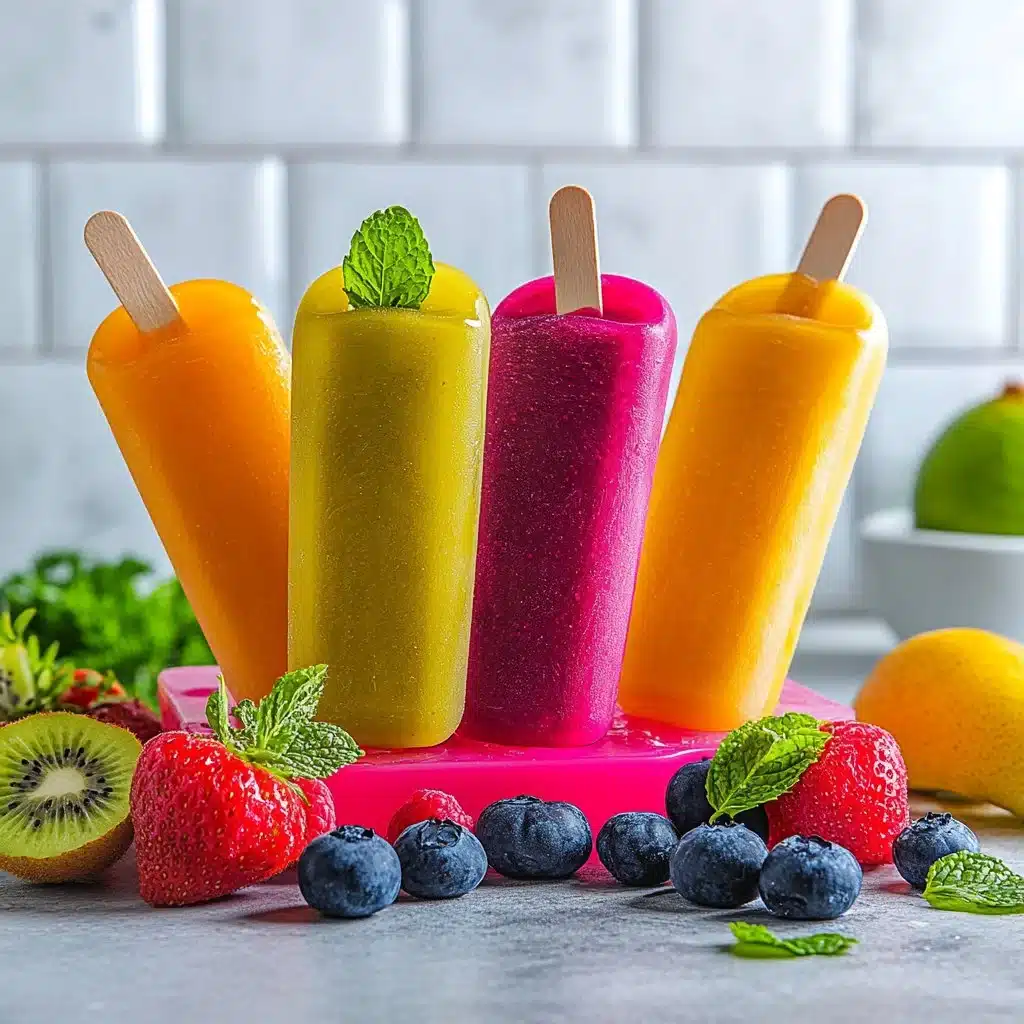 Colorful homemade freeze pops made with fresh fruits and natural ingredients.