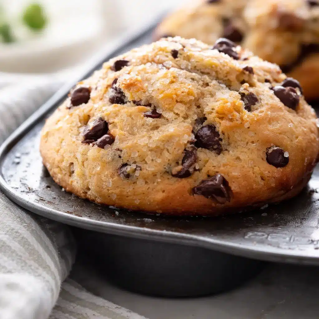 Bakery-style Chocolate Chip Muffins with fluffy tops and loaded with chocolate chips