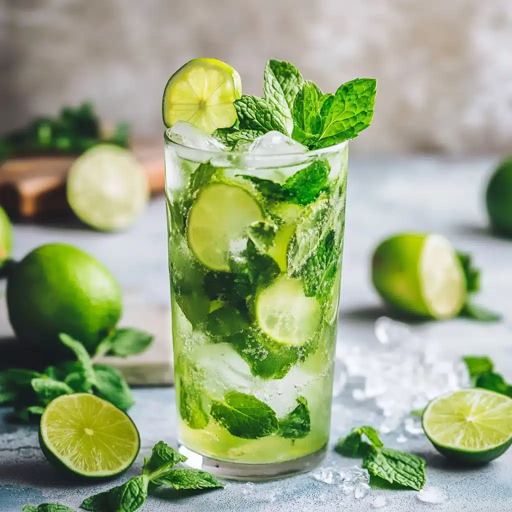Refreshing non-alcoholic Mojito Mocktail with mint and lime garnish