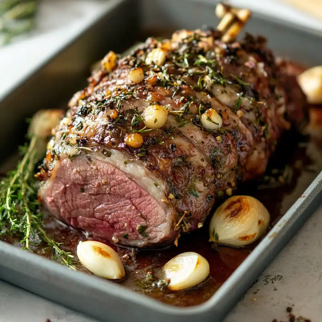Perfectly roasted leg of lamb served with vegetables