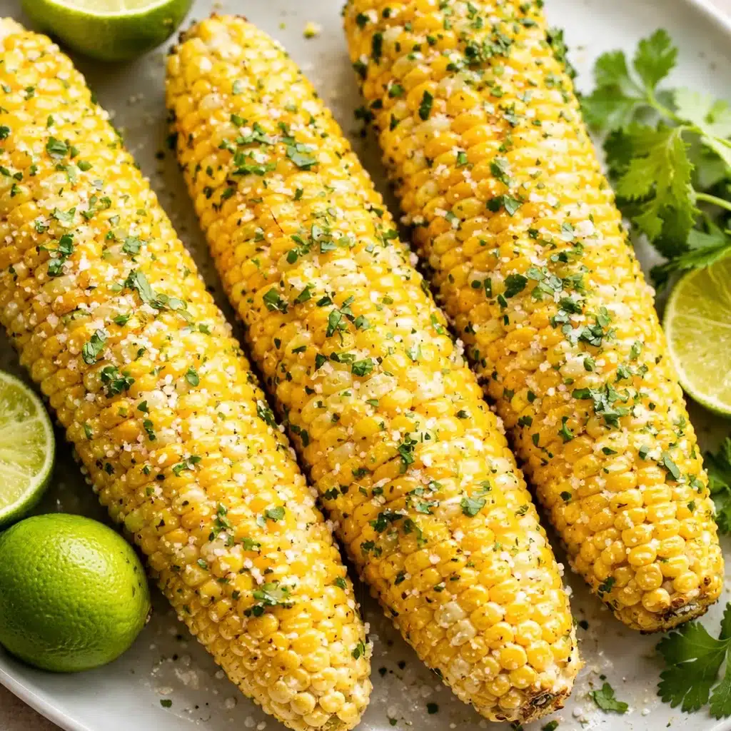 Air fryer corn on the cob cooked to perfection with olive oil and seasoning.