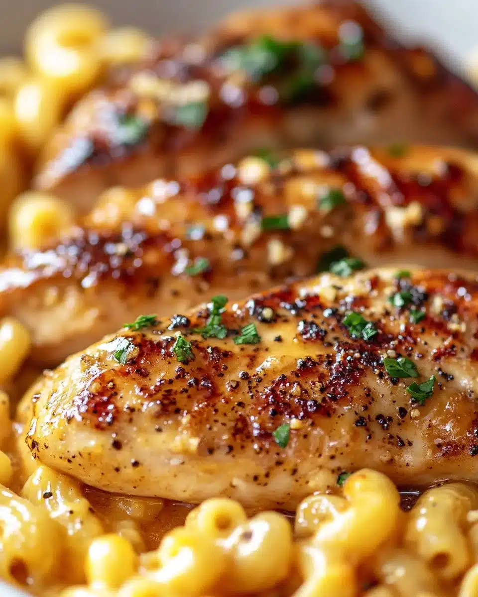 Sweet and Spicy Honey Pepper Chicken with Macaroni and Cheese