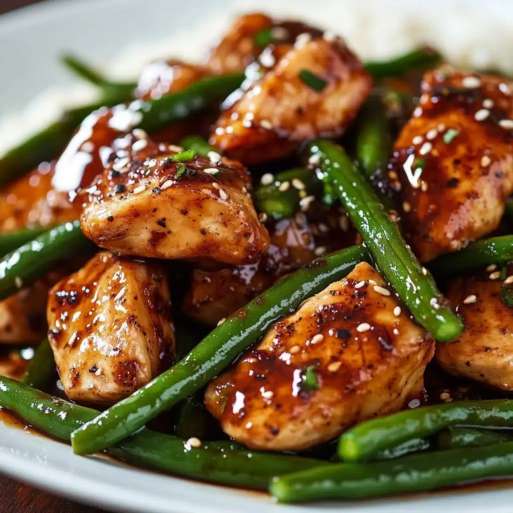 Delicious Honey Garlic Chicken served with fresh green beans on a plate.