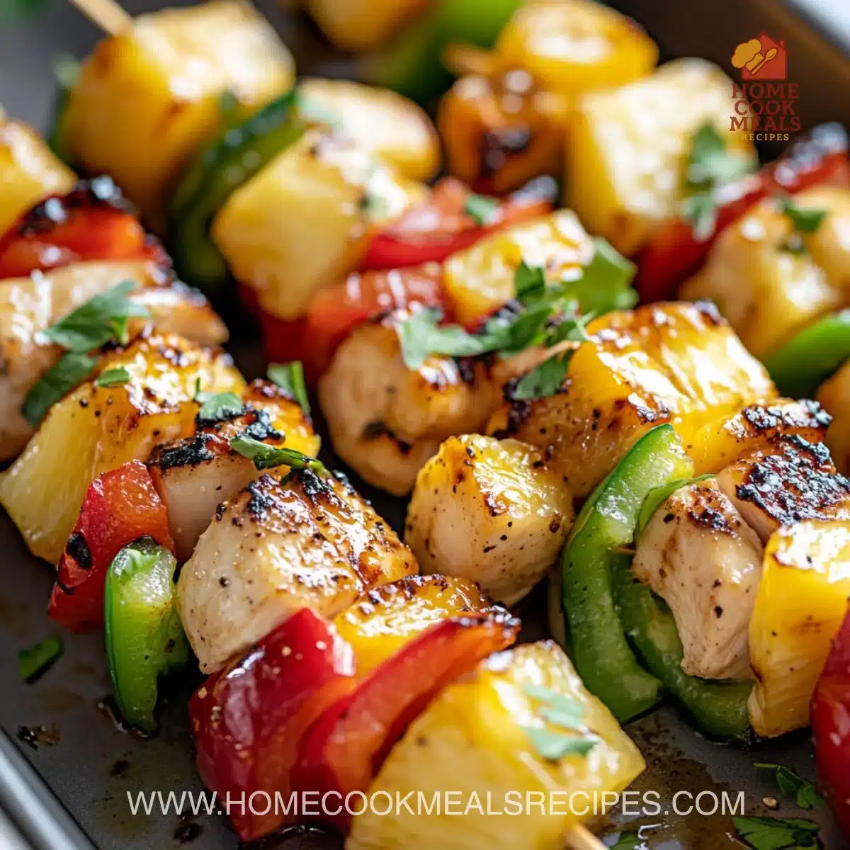 Grilled Pineapple Chicken Kabobs with colorful vegetables on skewers