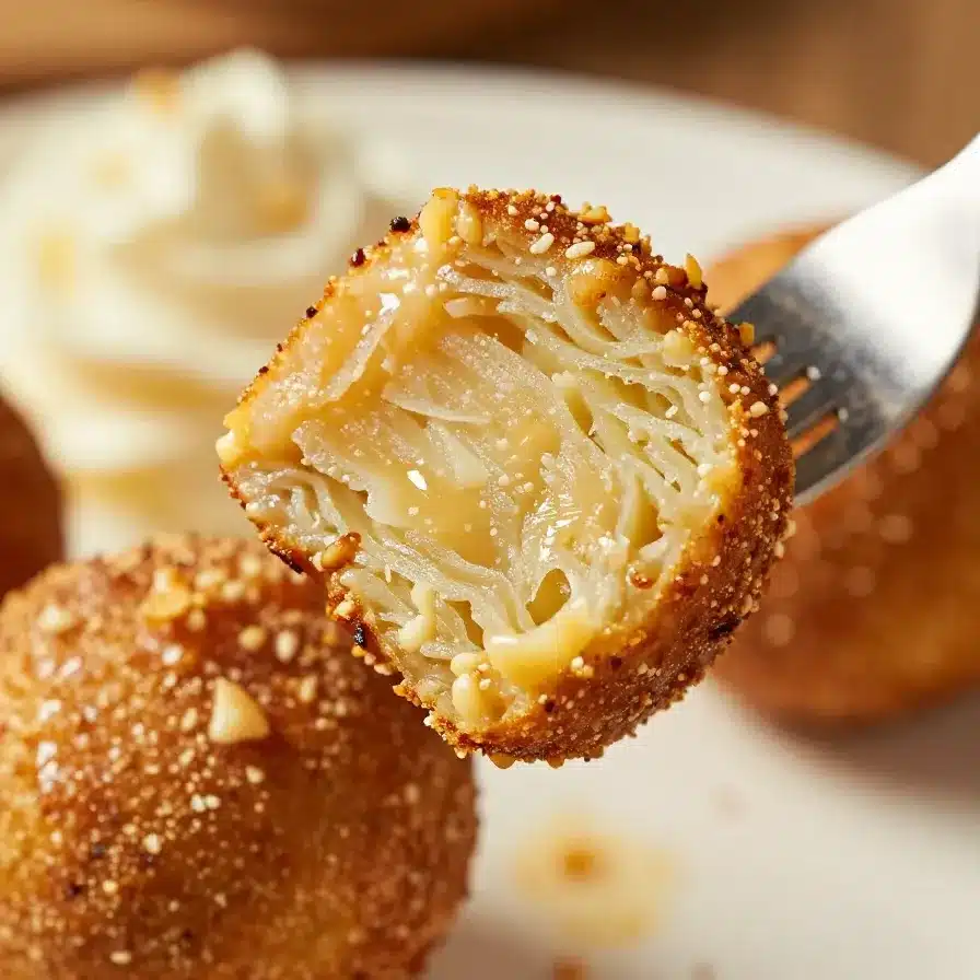 A close-up of golden-brown garlic Parmesan cheeseburger bombs served on a plate.