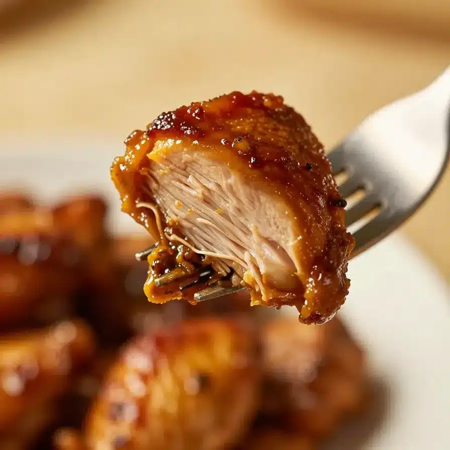 Slow-cooked BBQ chicken served on a white plate with a side of coleslaw.