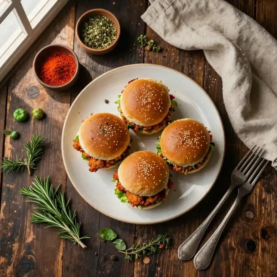 Close-up of buffalo chicken sliders topped with melted cheese and served on soft buns.