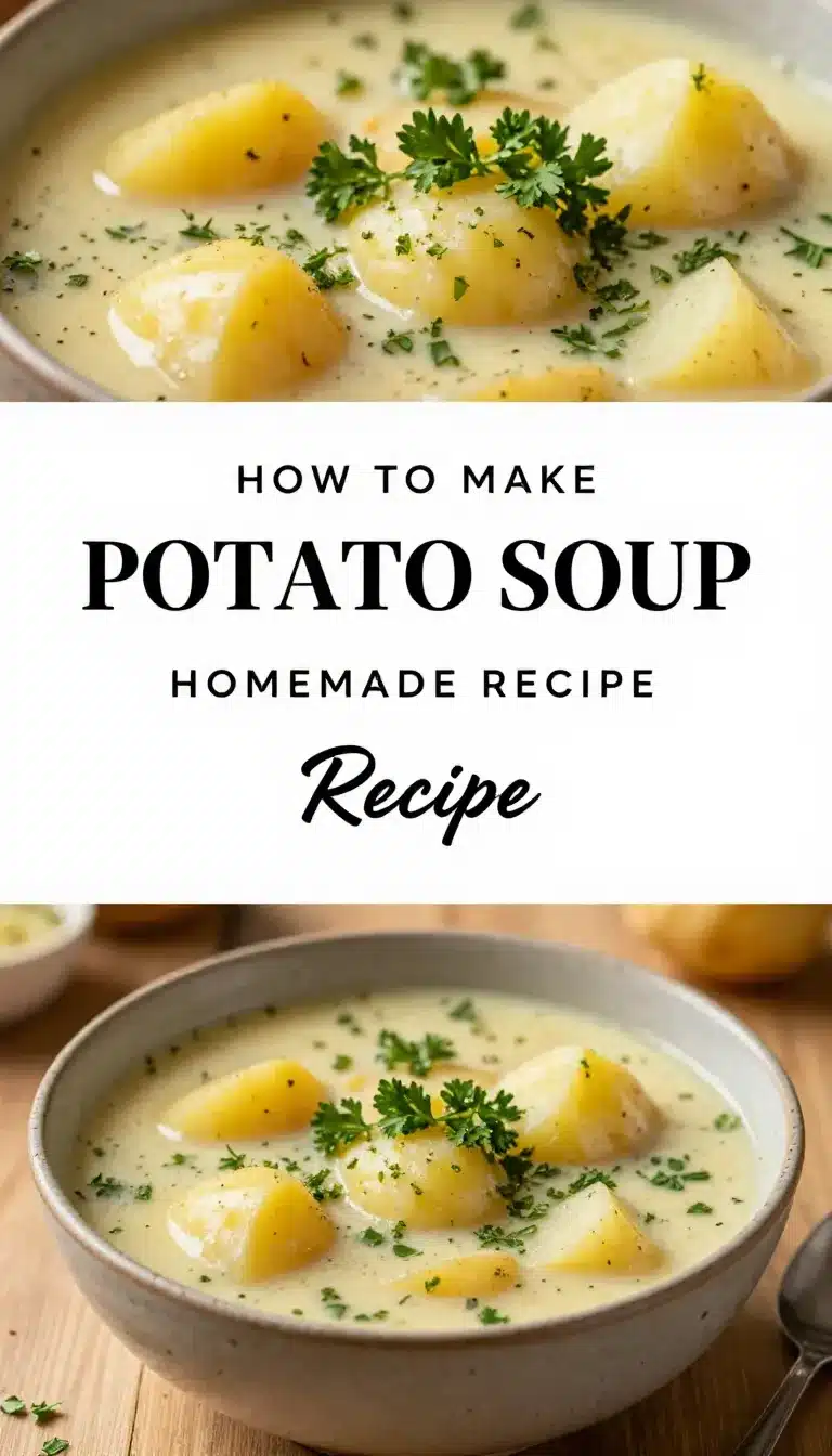 A bowl of creamy potato soup garnished with shredded cheese, bacon bits, and green onions.