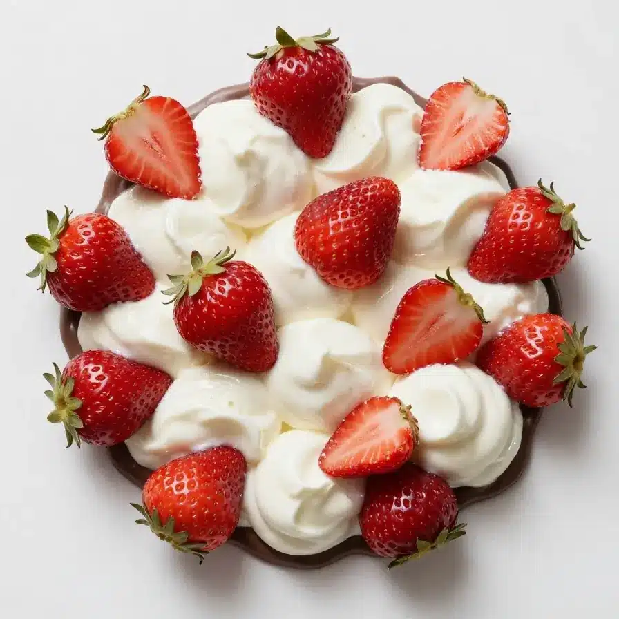 Viral TikTok Chocolate Strawberry Yogurt Bites - Healthy No Bake Dessert Recipe 2 Close-up of chocolate-covered strawberry yogurt bites on a white plate.