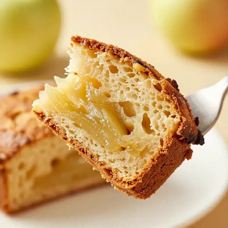 Easy Amish Apple Fritter Bread 2 A freshly baked loaf of Amish apple fritter bread with a golden crust and glaze on top.