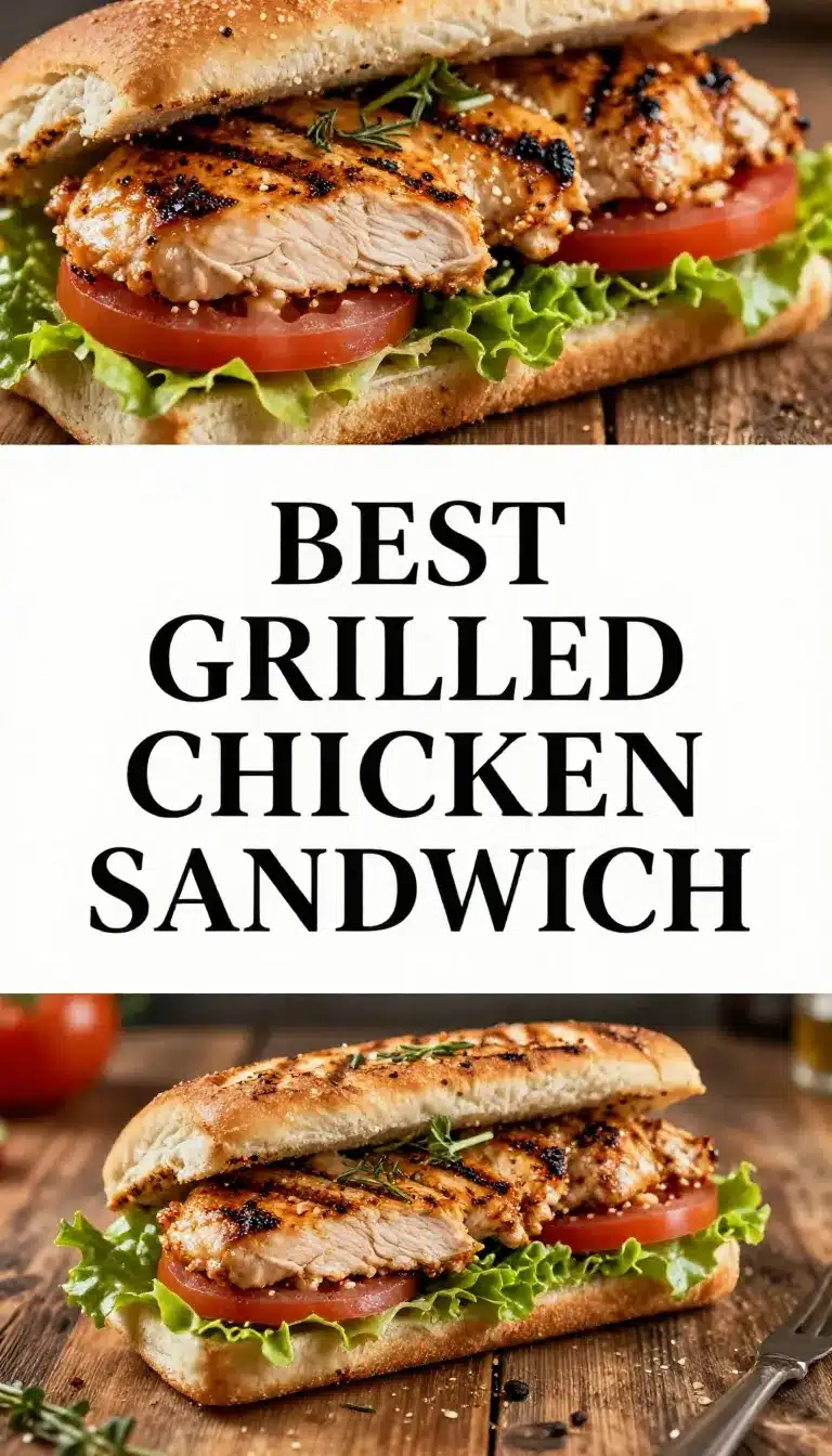 Best Grilled Chicken Sandwich 5 A close-up of a grilled chicken sandwich with fresh lettuce, tomato, and melted cheese served on a toasted bun.