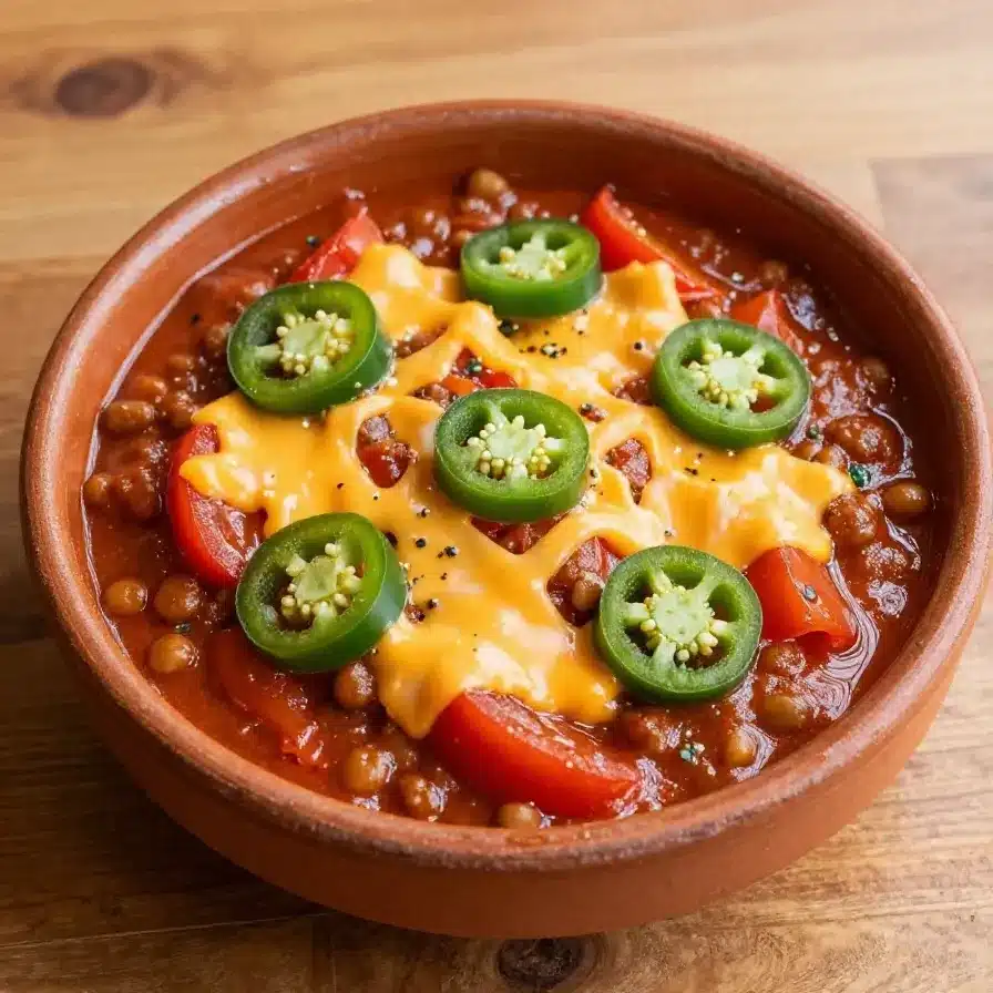 A bowl of Crock-Pot Lentil Taco Chili garnished with cilantro and lime wedges.