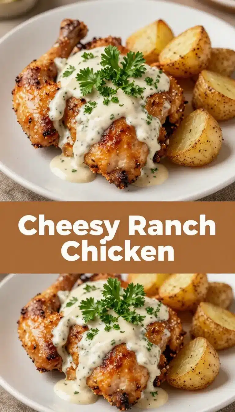 A slow cooker filled with cheesy ranch chicken and potatoes, ready to serve as an easy one-pot meal.