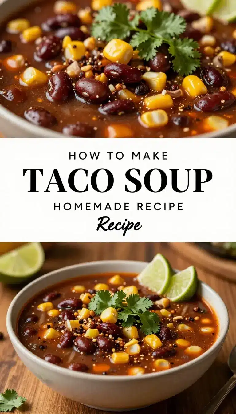 The Best Taco Soup Recipe 4 A bowl of hearty taco soup garnished with shredded cheese, sour cream, and fresh cilantro.