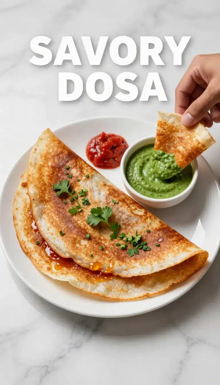 Close-up of Masoor Dal Chilla served on a plate with chutney and garnishes.