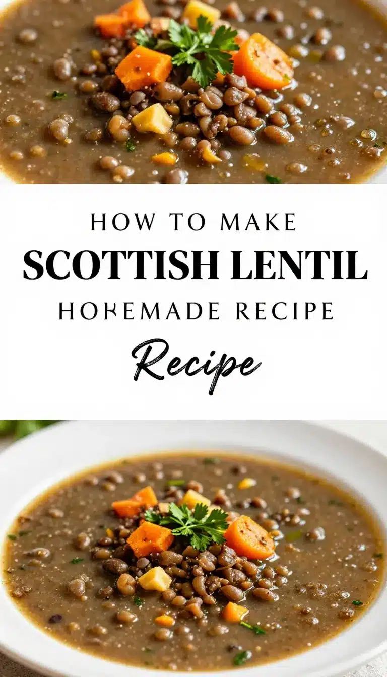 Scottish Lentil Soup 4 A bowl of traditional Scottish lentil soup garnished with fresh parsley.