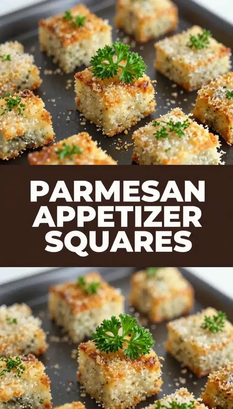 Golden-brown Parmesan onion appetizer squares served on a white plate.