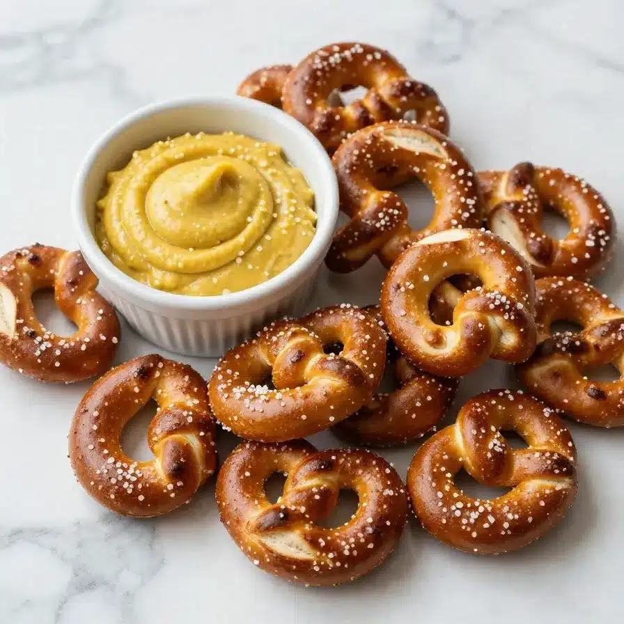 A plate of golden-brown pretzel bites served as a party snack.