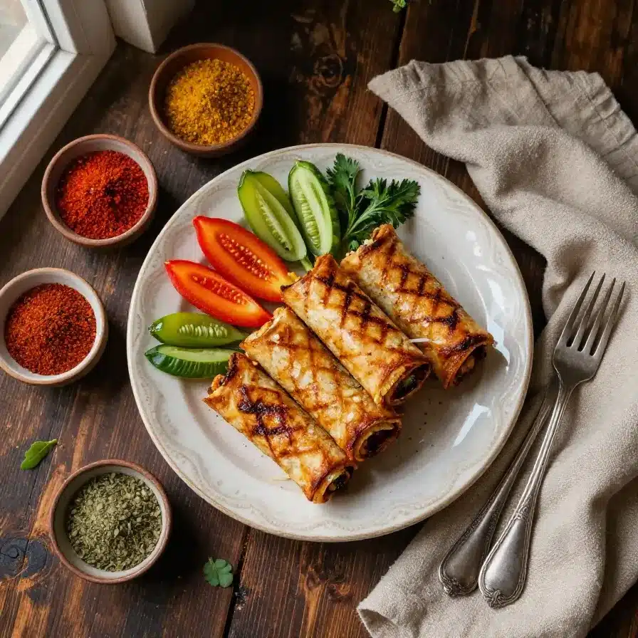Golden brown grilled cheese roll-ups served on a white plate.