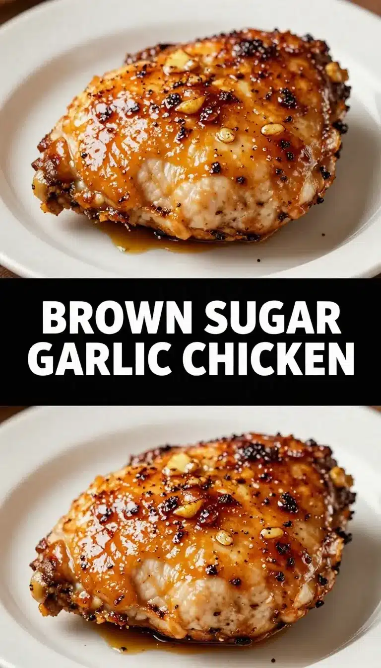 A close-up of brown sugar garlic chicken served on a white plate with a garnish of parsley.