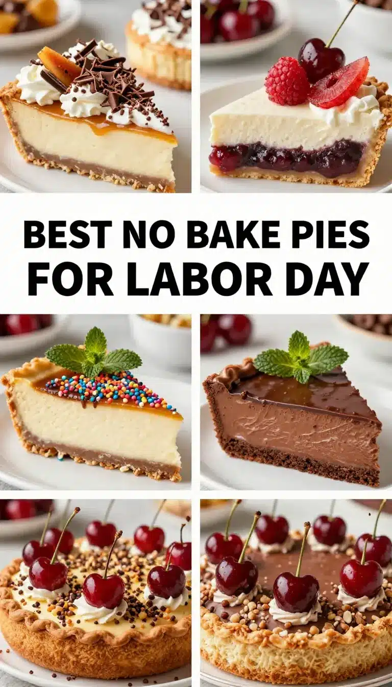 Easy No Bake Pie Recipes for Labor Day BBQs & Parties 3 A variety of easy no-bake pies displayed on a table, perfect for Labor Day BBQs and parties.