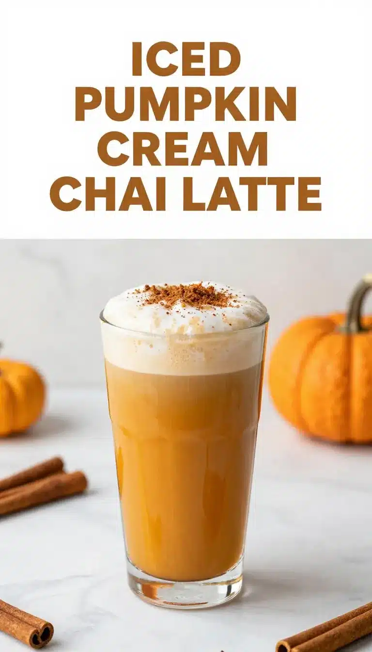 A refreshing iced pumpkin cream chai from Starbucks served in a clear cup with a lid.