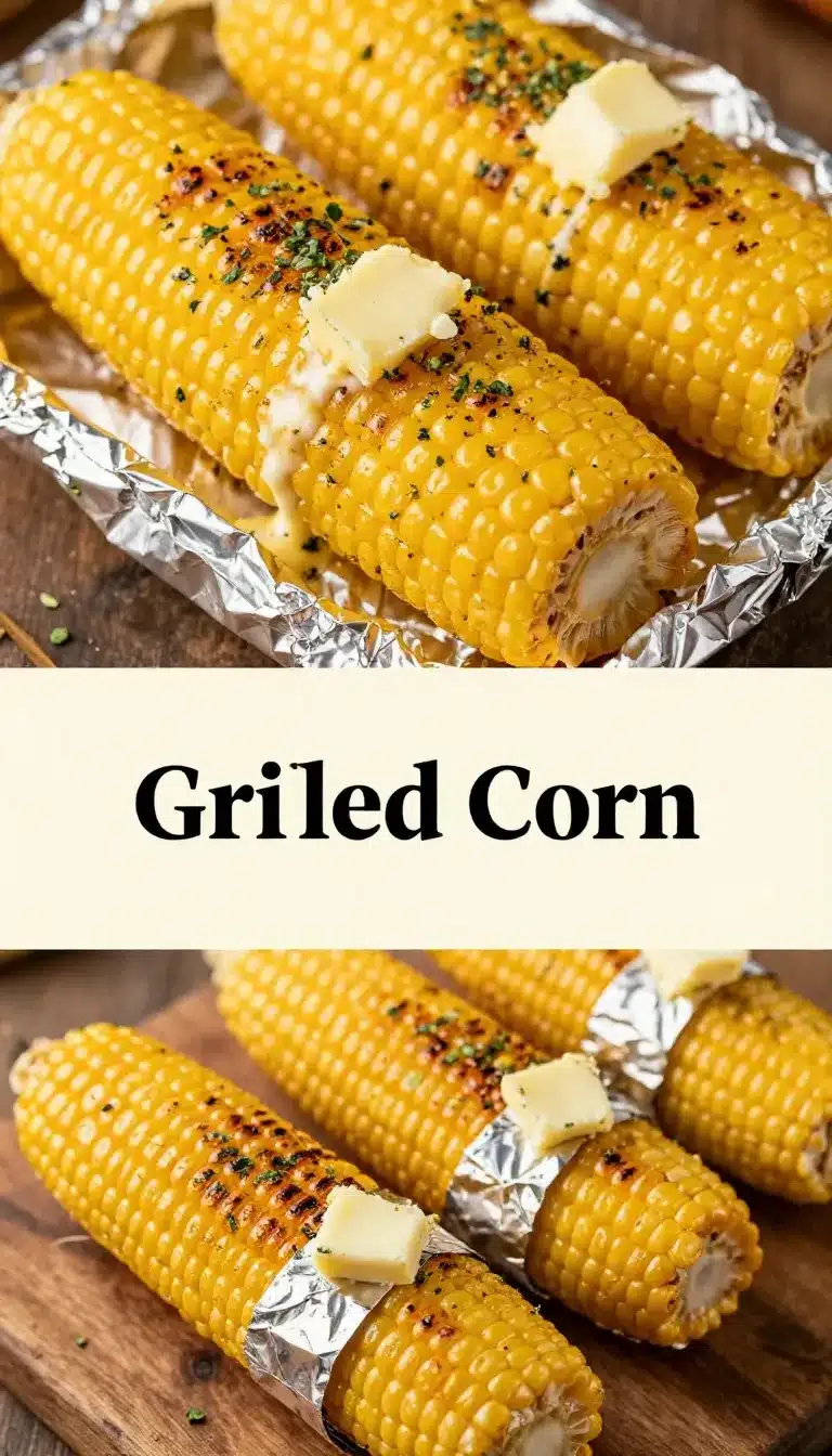 Grilled Corn on the Cob in Foil Recipe 5 Grilled corn on the cob wrapped in foil, cooked to perfection with butter and seasoning.