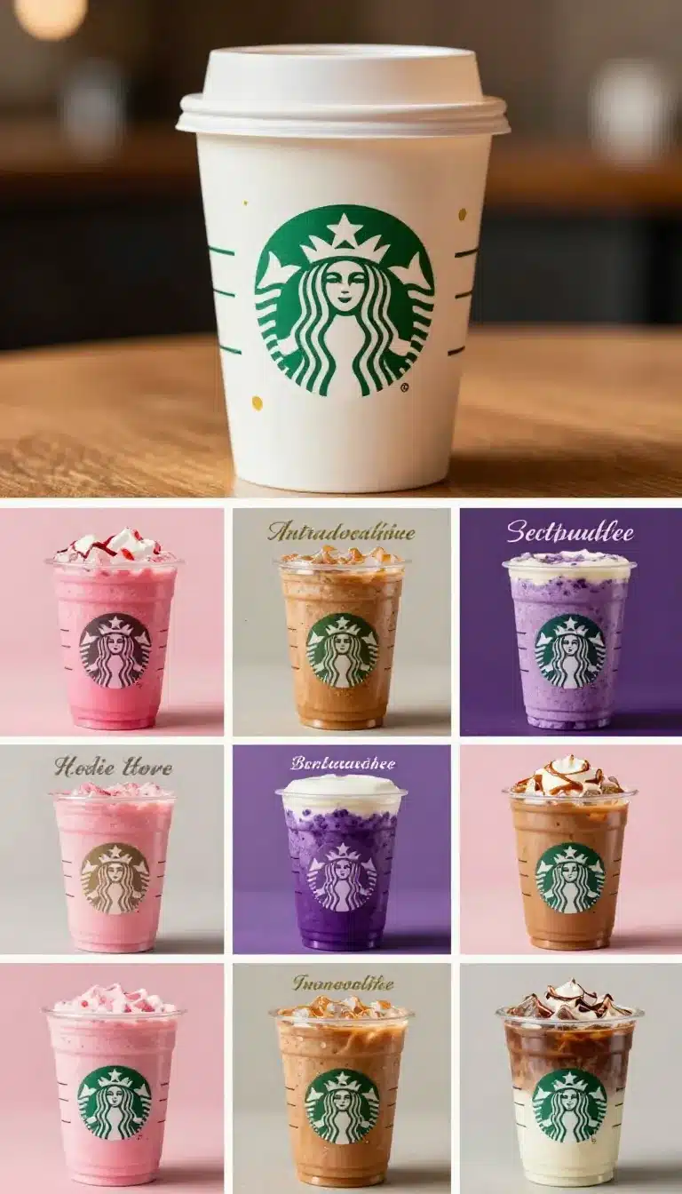 Things to order from starbucks | What to ask for at starbucks, Drinks to order at starbucks, Secret menu 3 A variety of Starbucks beverages including secret menu items displayed on a table.