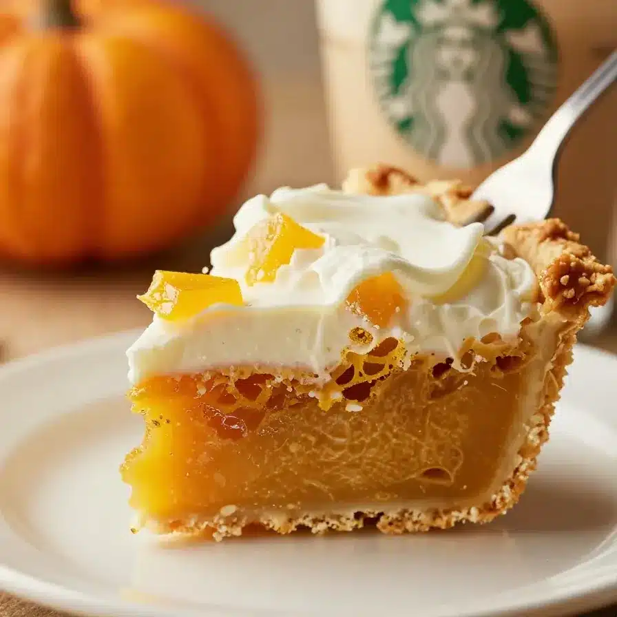 A light low-calorie pumpkin pie-inspired Starbucks Frappuccino drink served in a glass with whipped cream on top.