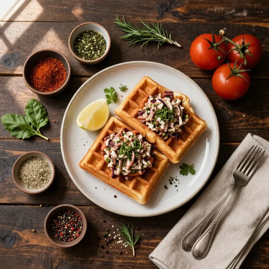 A delicious waffle iron Reuben sandwich with melted cheese and sauerkraut