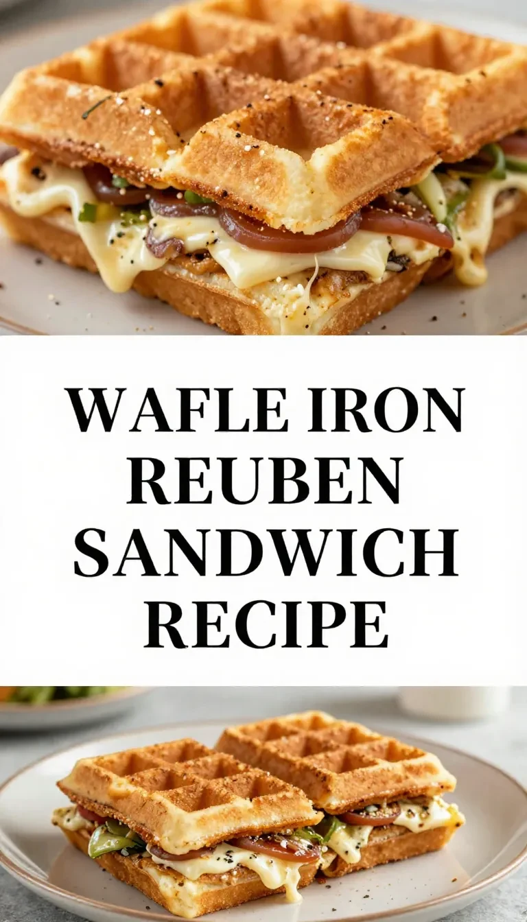 A delicious waffle iron Reuben sandwich with melted cheese and sauerkraut