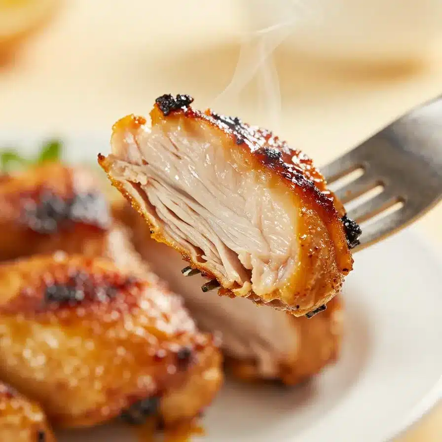 Sweet Tea Grilled Chicken 2 Grilled chicken glazed with sweet tea marinade served on a plate.