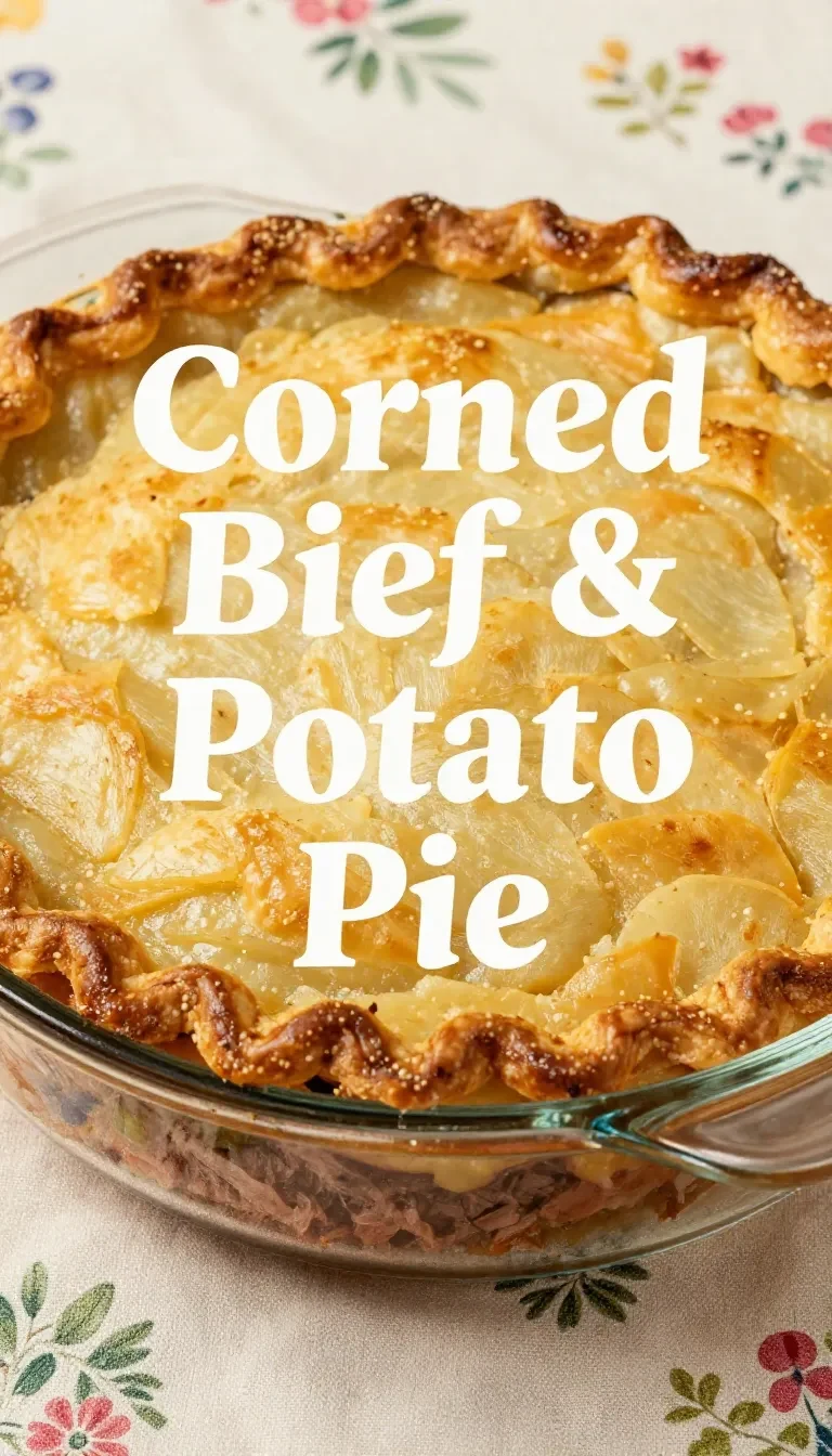 Corned beef pie 4 A freshly baked corned beef pie with golden crust and steam rising from it
