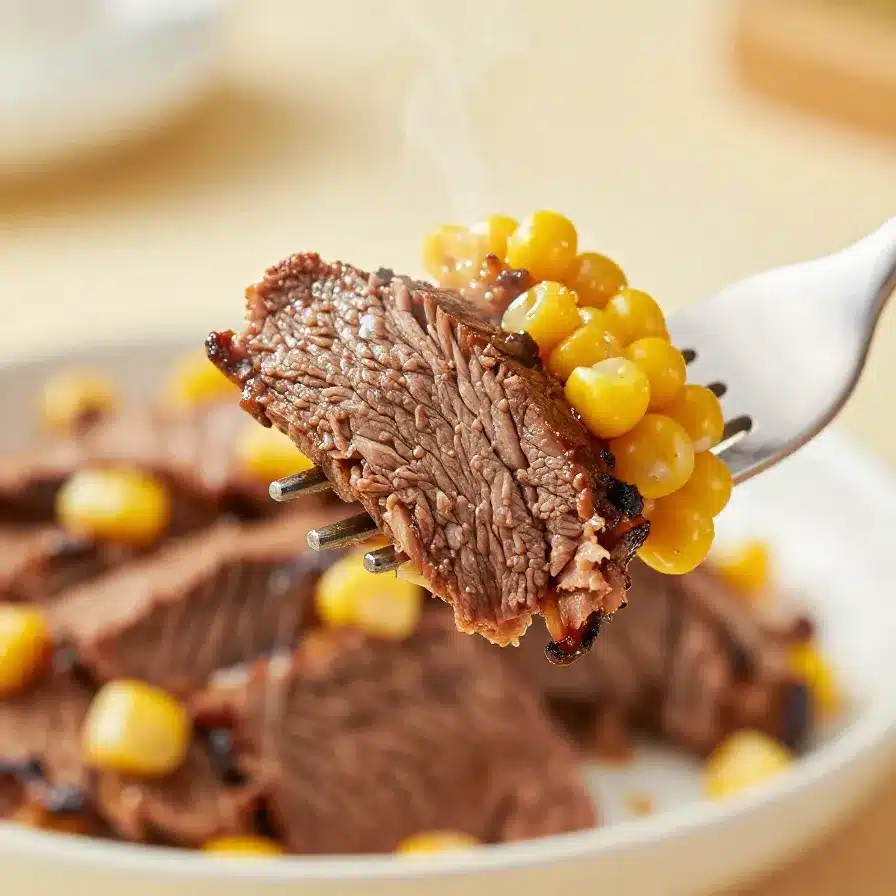 A delicious corned beef meal served with vegetables, slow-cooked to perfection.