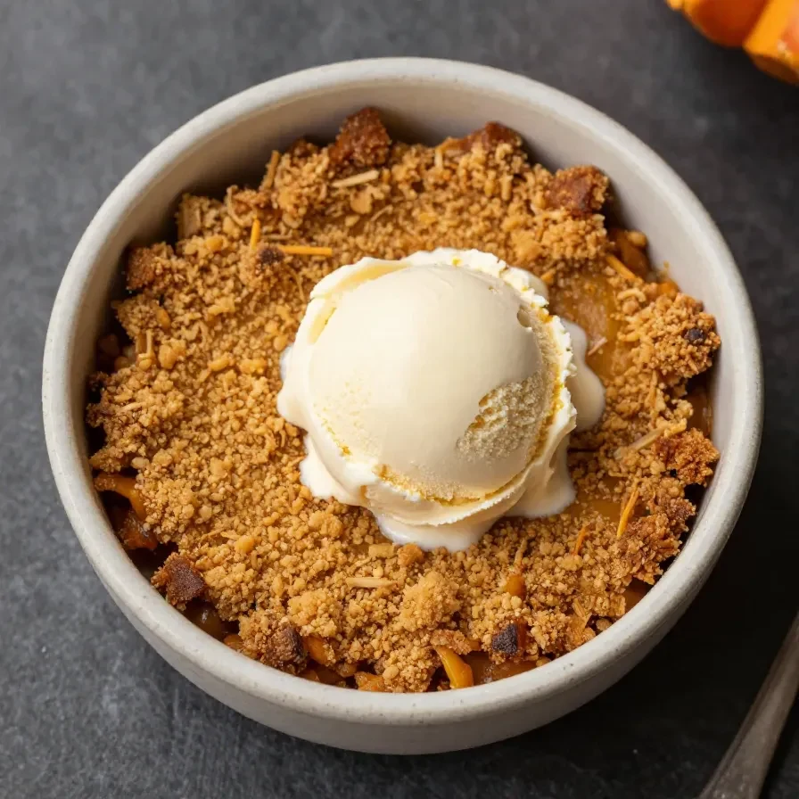 A warm pumpkin dessert topped with whipped cream and a sprinkle of cinnamon