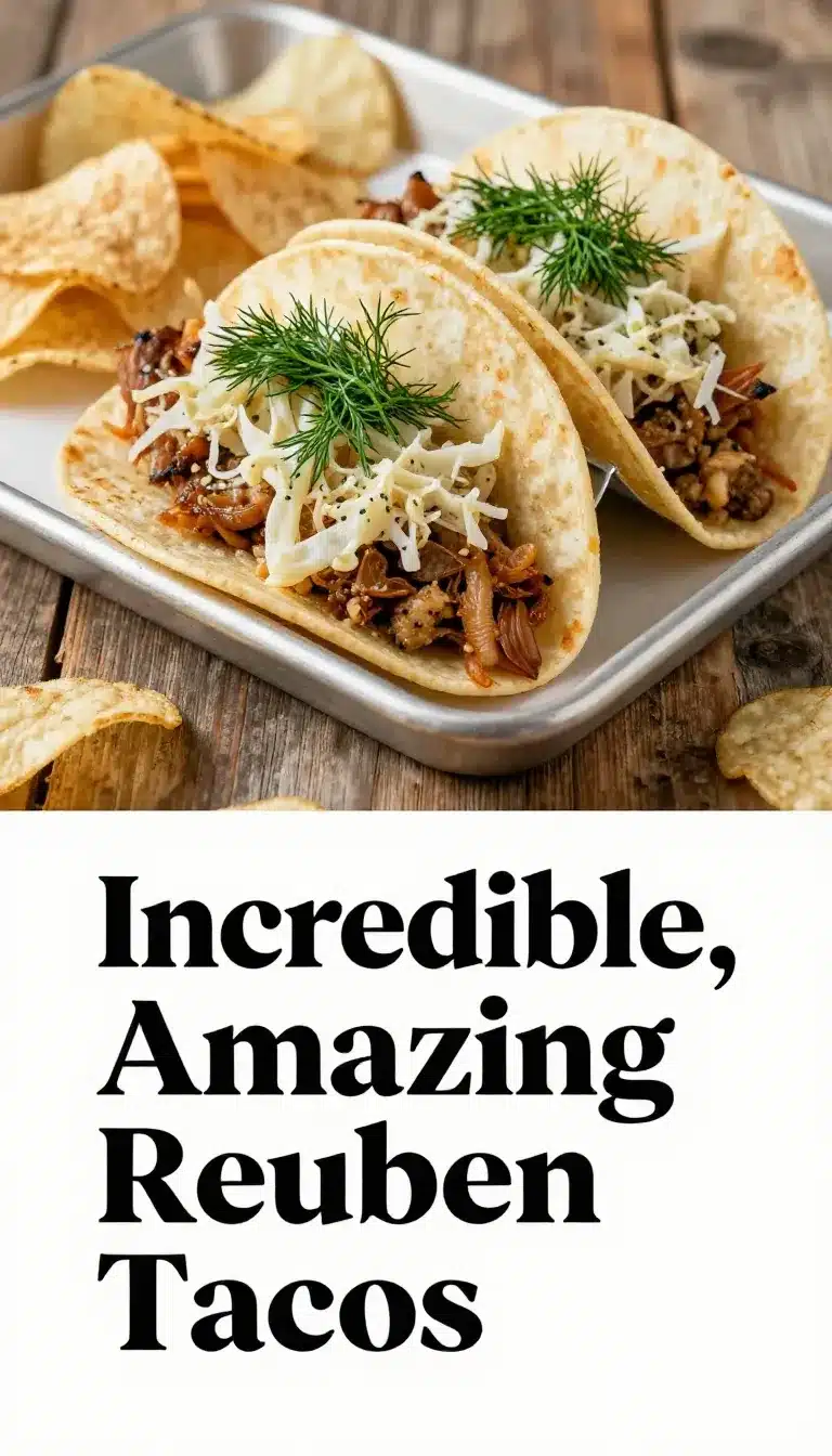 A delicious Reuben taco filled with corned beef, sauerkraut, and Swiss cheese