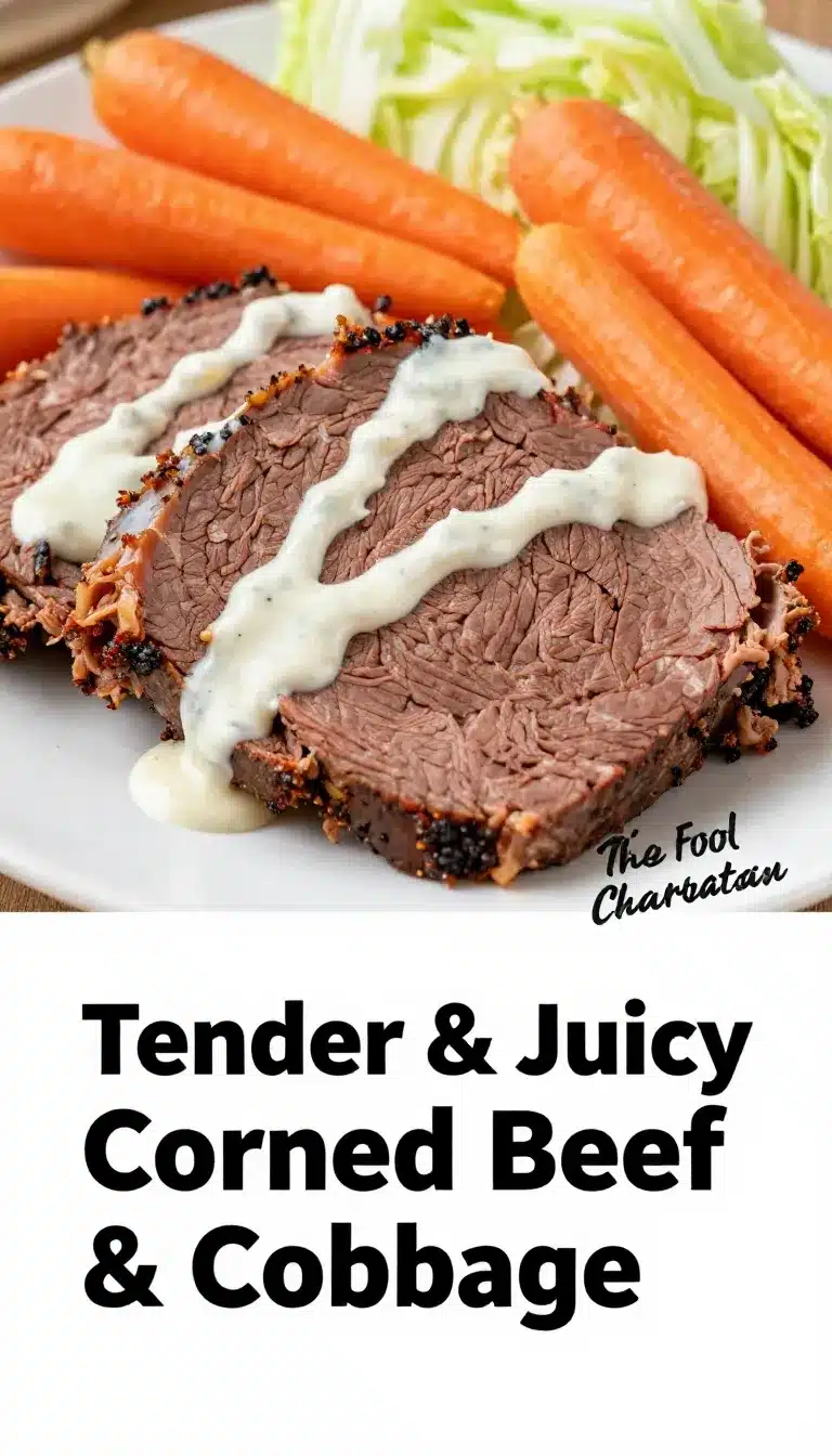 A plate of traditional corned beef and cabbage served with carrots and potatoes.