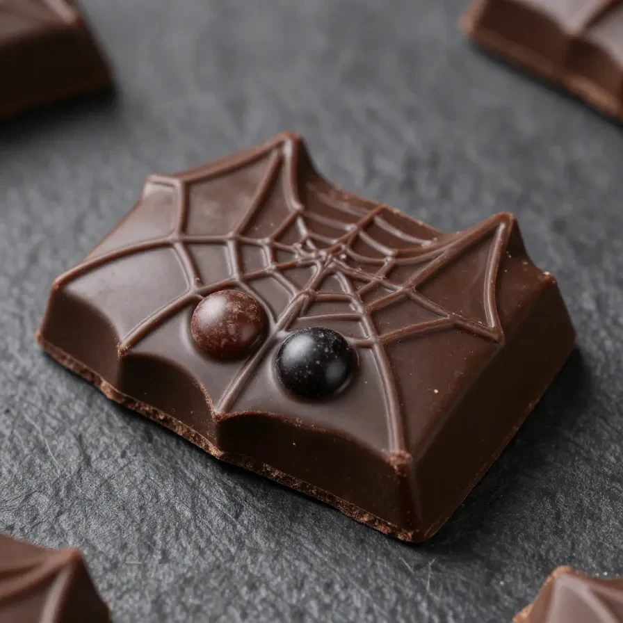 No-Bake Bat Bites 2 A plate of no-bake bat bites shaped like bats, decorated with chocolate and sprinkles