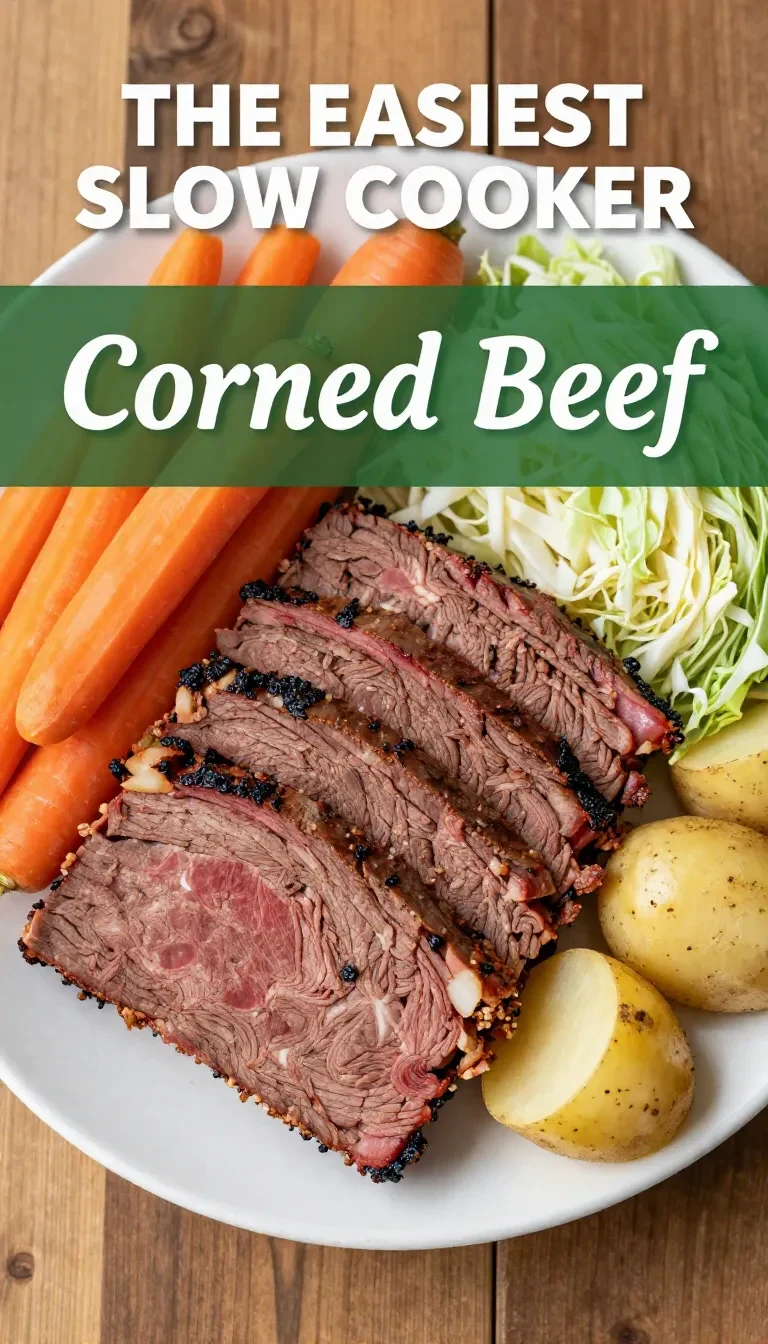 A slow cooker filled with tender corned beef and vibrant carrots, garnished with fresh parsley