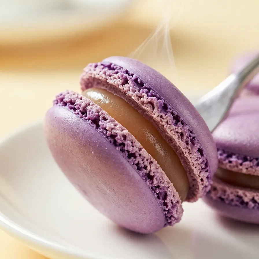 Purple Macarons 2 A close-up of purple macarons arranged on a white plate