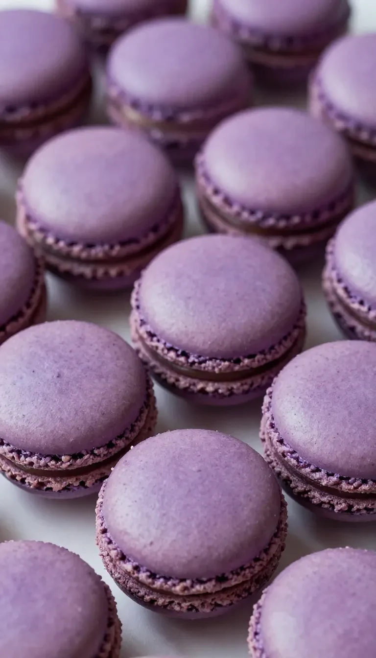 Purple Macarons 5 A close-up of purple macarons arranged on a white plate