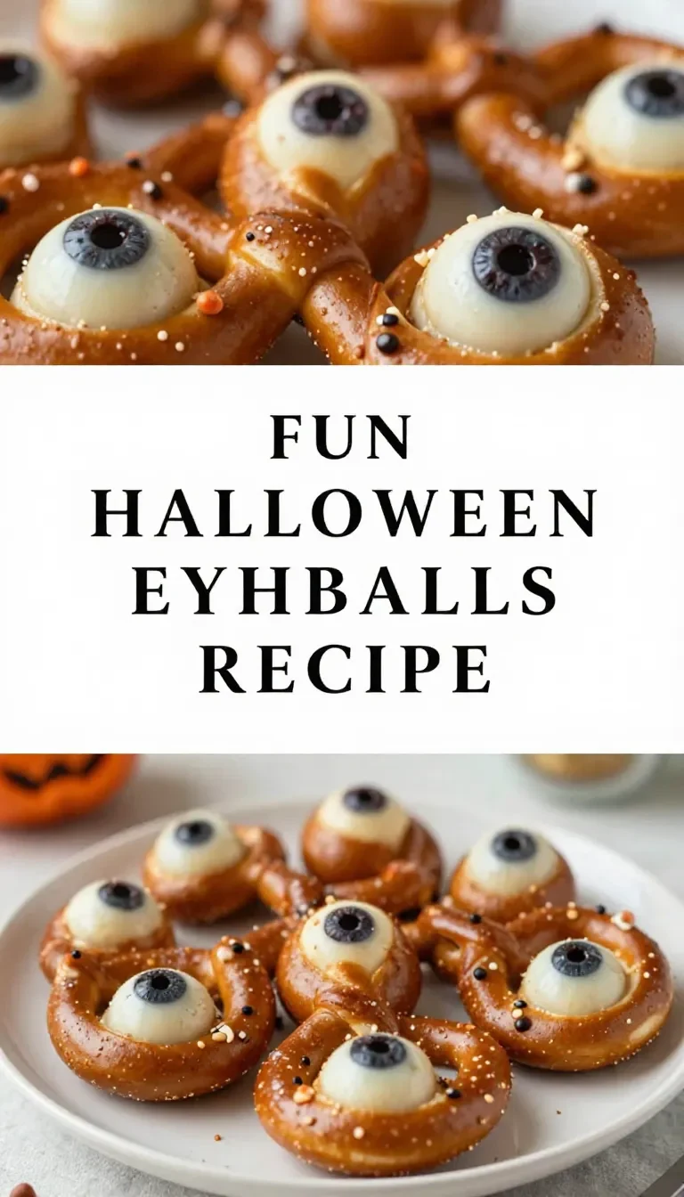 A plate of pretzel eyeballs decorated with candy and chocolate