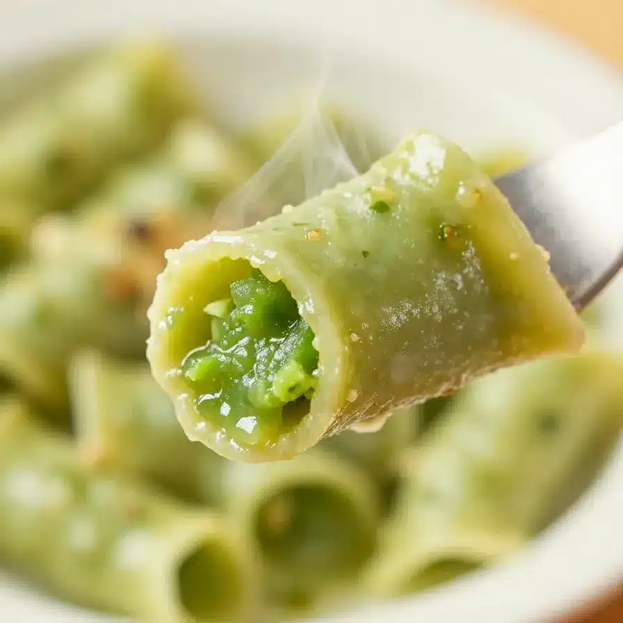 A plate of spooky green pasta with a Halloween-inspired presentation.