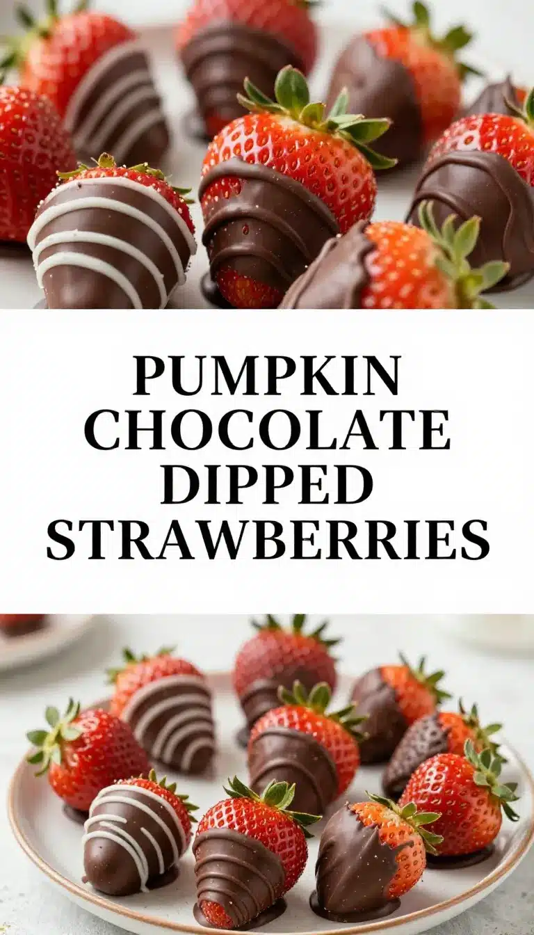 Pumpkin Chocolate Covered Strawberries 5 A plate of pumpkin-shaped chocolate-covered strawberries arranged neatly on a wooden table.