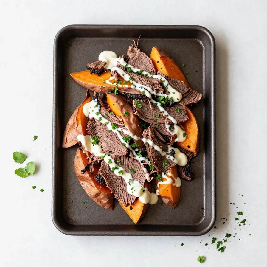 A delicious plate of corned beef stuffed sweet potatoes topped with green onions.